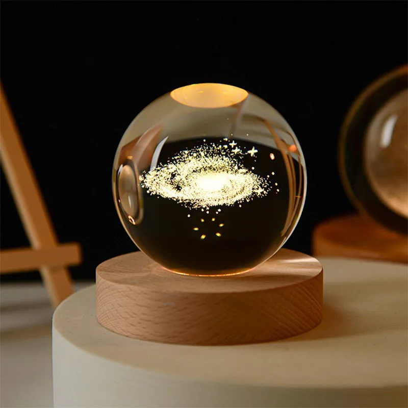 New 6CM Saturn 3d Sphere Lamp Crystal Spheres Decorative Luminous Planet Galaxy Crystal Glass Balls Moon for Divination SJQ01