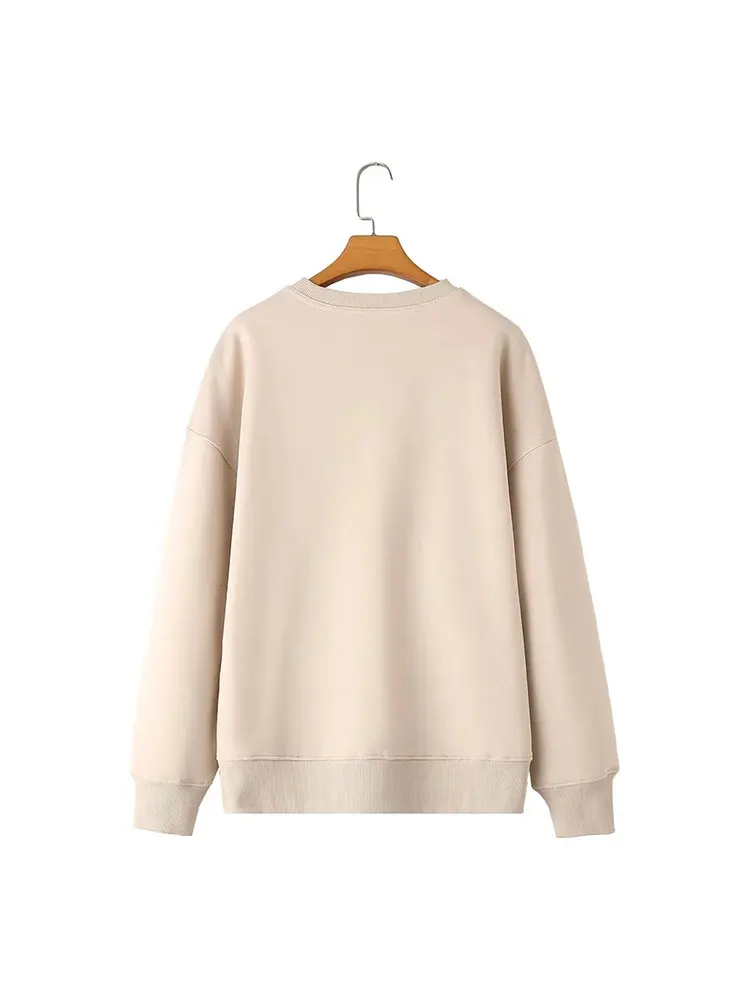 TRAF 2024 Autumn Pullover Style Sweatshirts Harajuku Casual Tops Fashion Woman Solid Color Streetwear