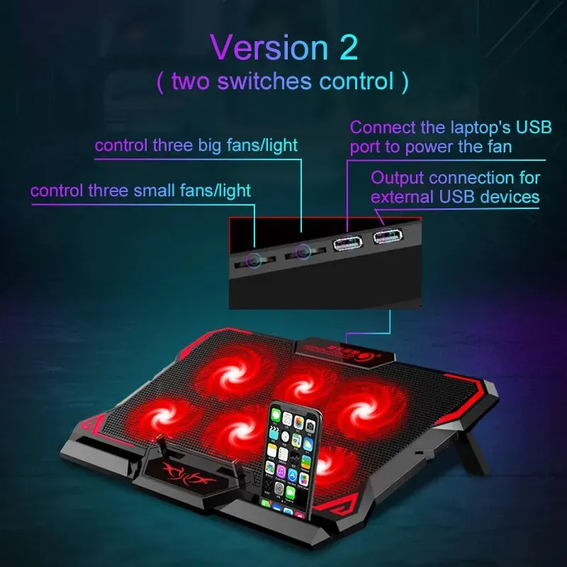 Laptop Stand with Led Screen with Six Fans and Two USB Ports 17 Inch Gaming Laptop 2600RPM Controlled Speed Computer Cooler