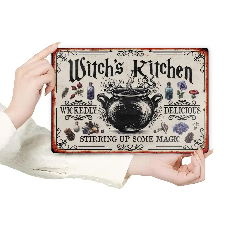 [Vintage Witch Sign] Vintage Witch's Kitchen Metal Tin Sign Wall Hanging Iron Wall Art for Home Decor, Witchcraft Theme Decor