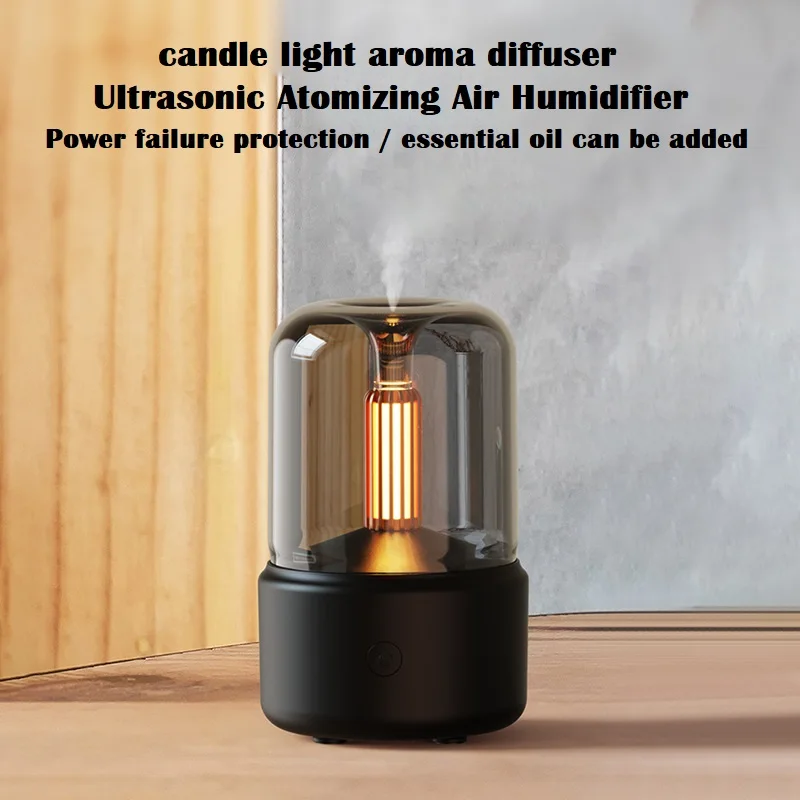 Candlelight Aroma Diffuser Portable 120ml Electric USB Air Humidifier Essential Oil Cool Mist Maker Fogger with LED Night Light