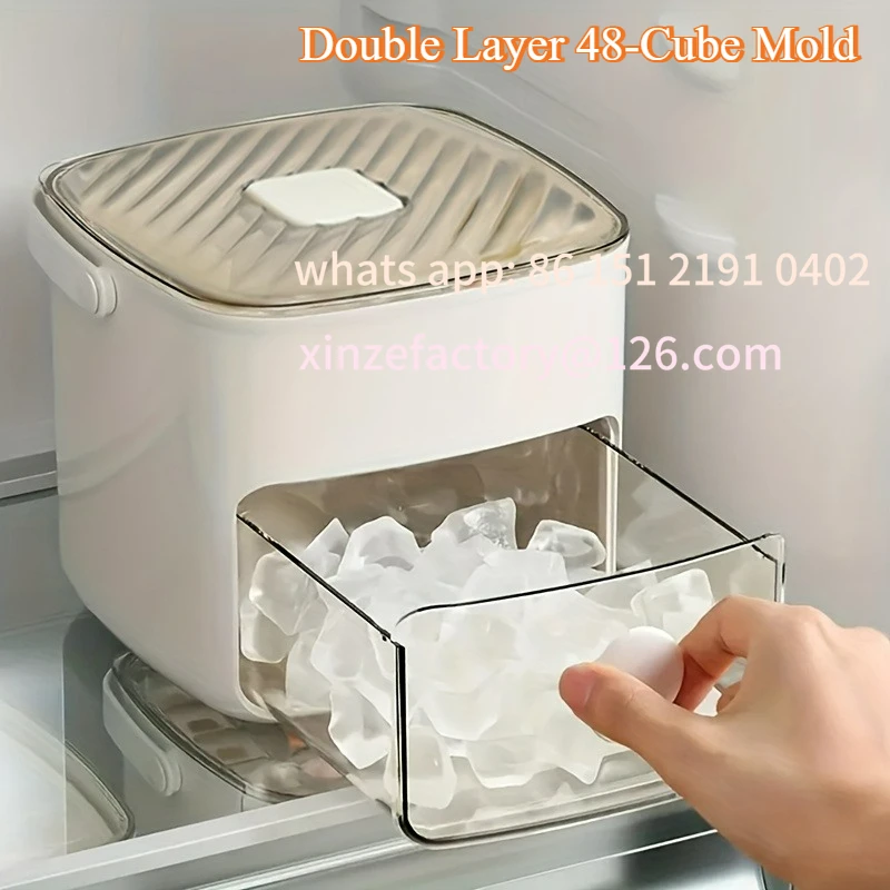 

Customizable Ice Cube Tray with Lid and Scoop, Double Layer 48-Cube Mold, Easy Release Large Capacity Press Ice Tray, Essential