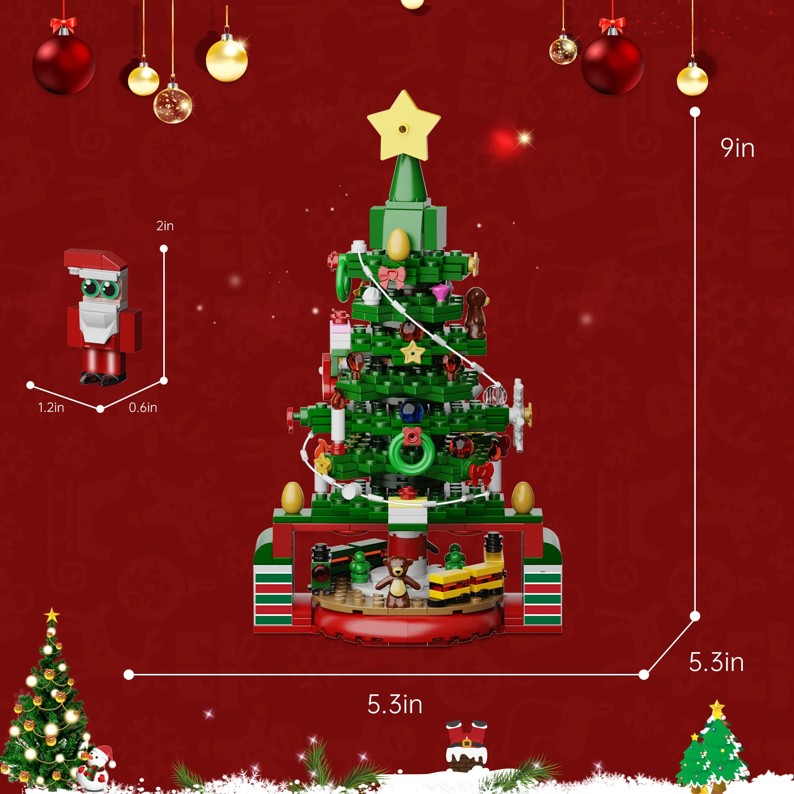 Calendário do advento acessórios tijolos decoração da árvore de natal com luz modelo bloco de construção conjunto 434 peças brinquedos presentes de natal