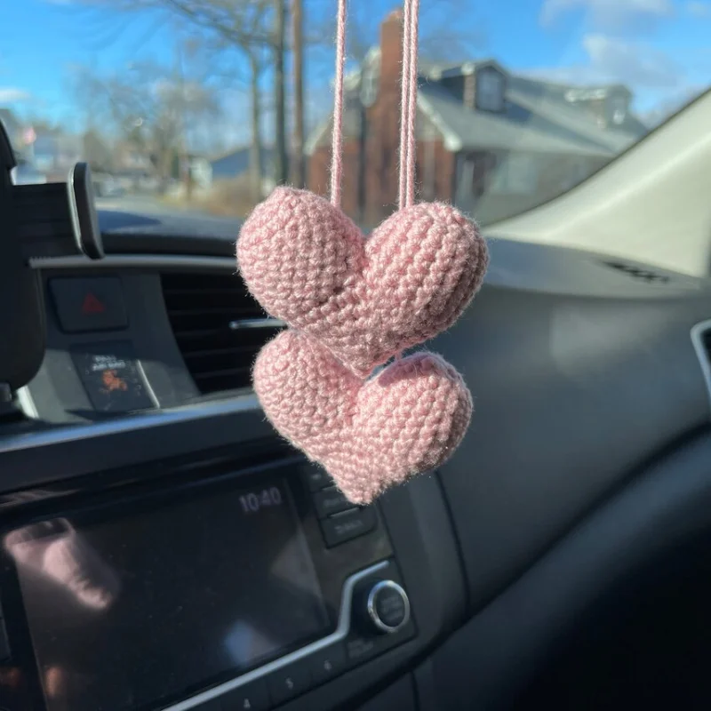 Creative Heart-Shaped Car Pendant Handmade Cotton Rope Woven Love Hanging Ornament Auto Decoration, Nordic Style Car Accessories