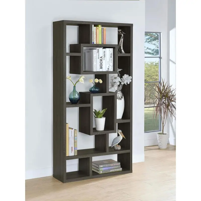 

10-Shelf Open Back Bookcase in Weathered Grey Finish