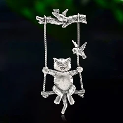 Trendy Vintage Swing Cat Brooches for Women Unisex Animal Pins Event Party Gifts Backpack Decoration Clothes Accessories