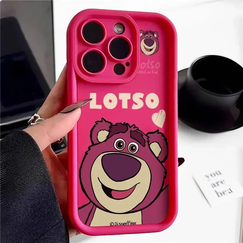 Lotso Pink Bear Cartoon Plain Multistep TPU Soft Phone Case for iPhone 14 Plus 15 Pro 11 12 13 Pro Max 7 8 Plus X XS Max XR SE