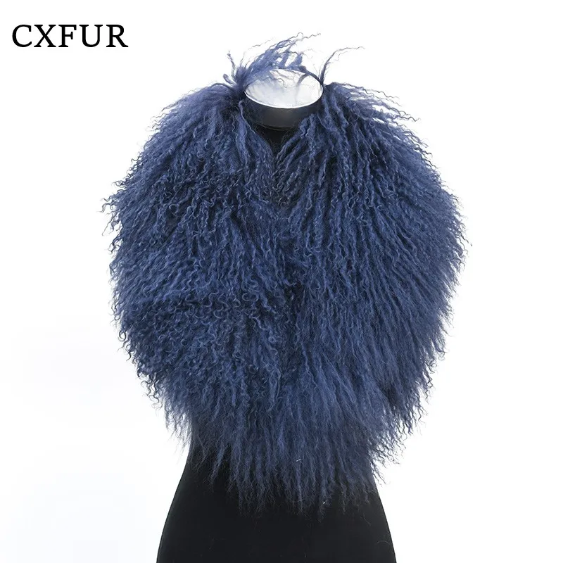 CX-A-52 Women Winter Coat Decorative Real Mongolian Lamb Fur Shawl Collar Scarf