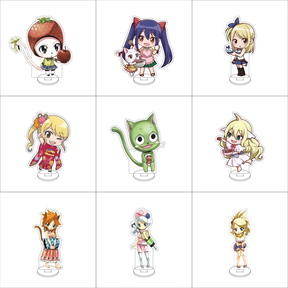 10CM Anime FAIRY TAIL Figure Stand Model Lucy Heartfilia/Wendy Marvell/Mavis Vermilion Cute Desk Decor Standing Sign Gifts
