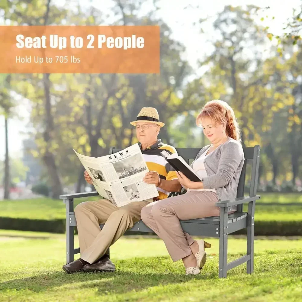 Outdoor 2-Person Bench All-Weather Patio Loveseat Chair for Backyard Grey