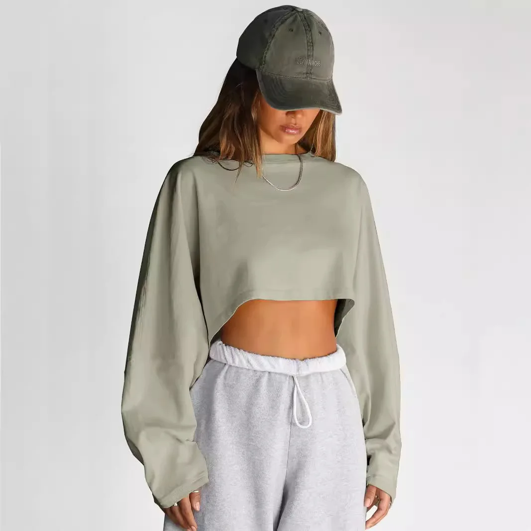 Suda corta tipo top para mujer, estilo casual urbano, cómoda mezcla de aodón, sor regular para otoño.