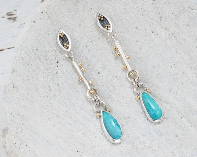 Milan New Vintage Style Blue Turquoise Earrings  for Women Pendant Jewelry Electroplating Alloy Hot Selling Wholesale Style image 4
