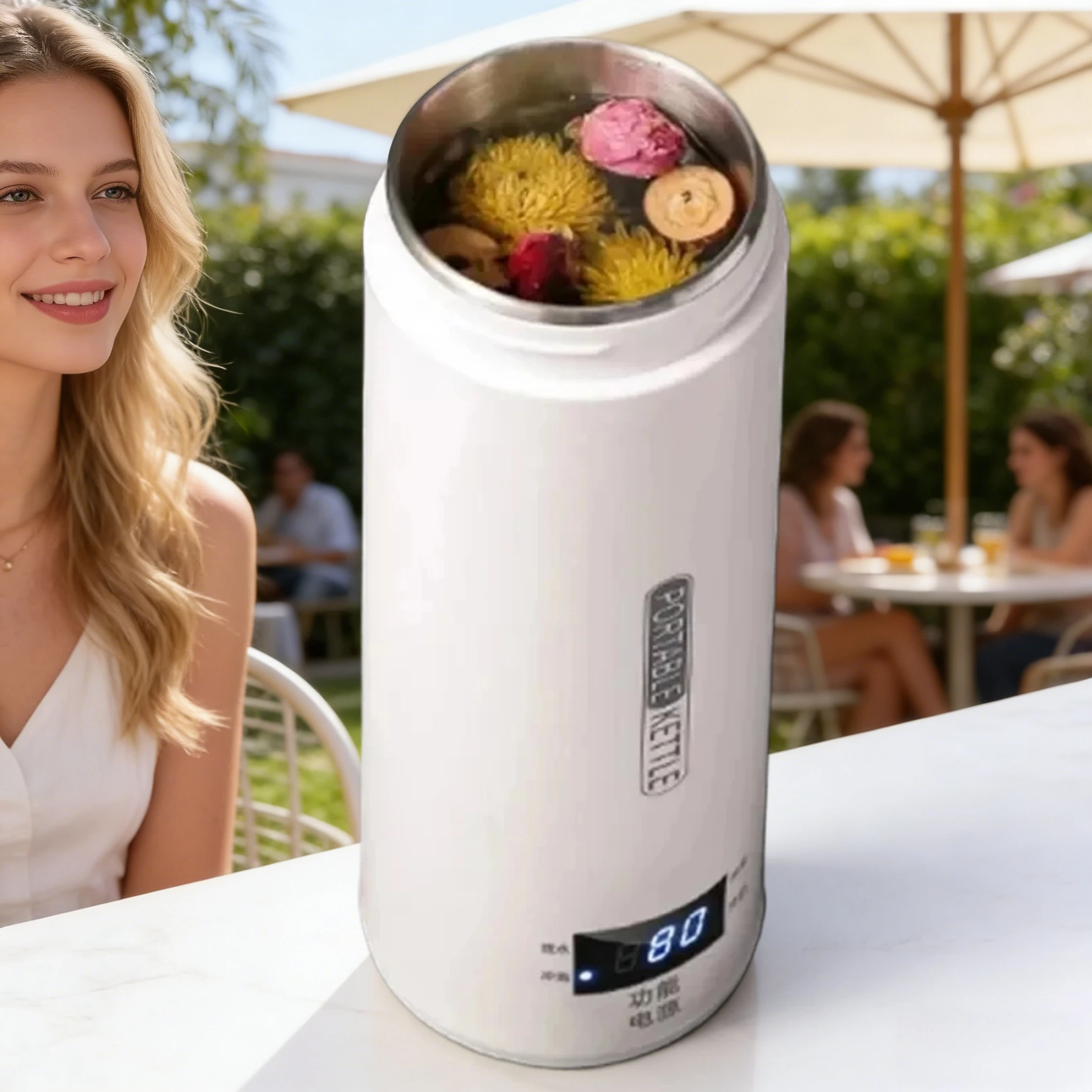 

НОВЫЙ Компактный портативный электрический чайник 500 мл с защитой от ожогов, термос для путешествий, дома, офиса, для чая и кофе, с английским меню