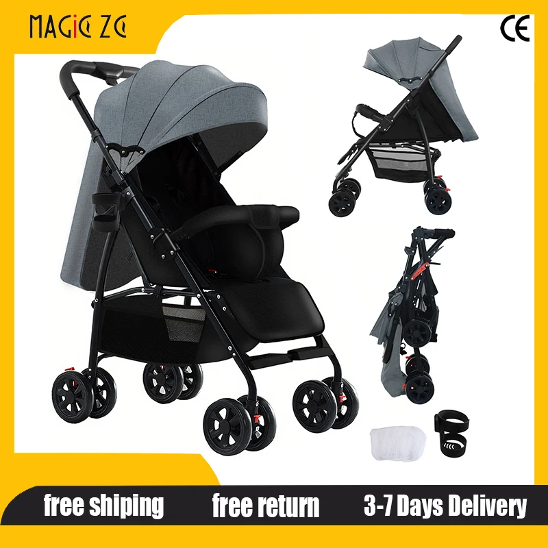 

Baby Stroller Newborn Pram Travel System Foldable Carriage for Infant Baby Buggy with Sunshade Canopy Storage Basket Pushchair