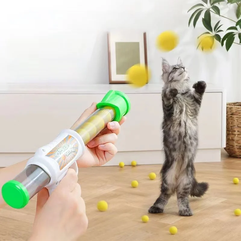 Launch Training Cat Toys Interactive Shooter Gun Teaser Plush Ball Pet Creative Games Stretch Mini Pompoms Kittens Supplies Gato