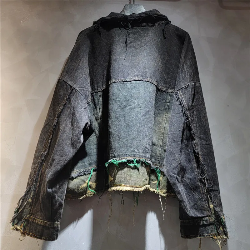 WTHT New Fashion Women's Patchwork Camouflage Do Old Denim Jacket Elastic Waist Harem Jeans Female 2025 Autumn 1LS2462 view 5