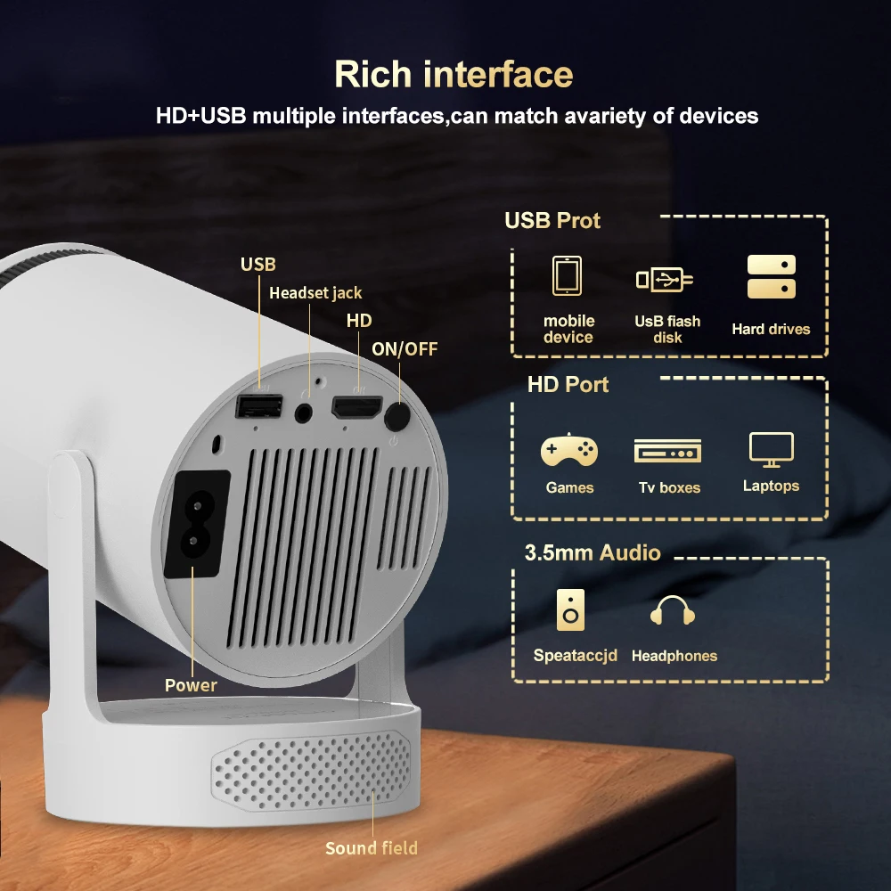 سالانج HY300 Ultra Projector 4K 720P جهاز عرض محمول مع WiFi 6 BT5.4 Auto Vertical Keystone 5W مكبر صوت صغير Proyector