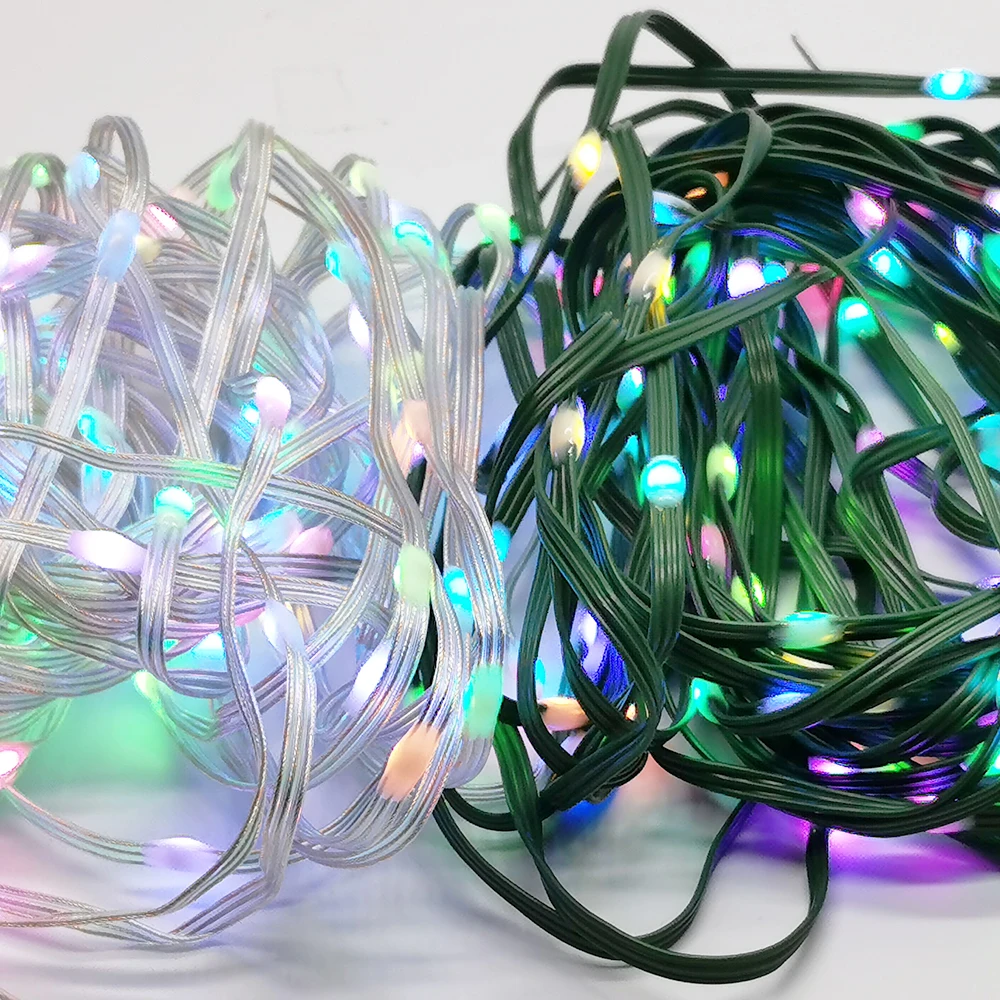 DC5V Addressable Individually WS2812B Led String 3Pin Green Transparent Wire 5050 RGB Christmas Lights Waterproof Decoration 25M