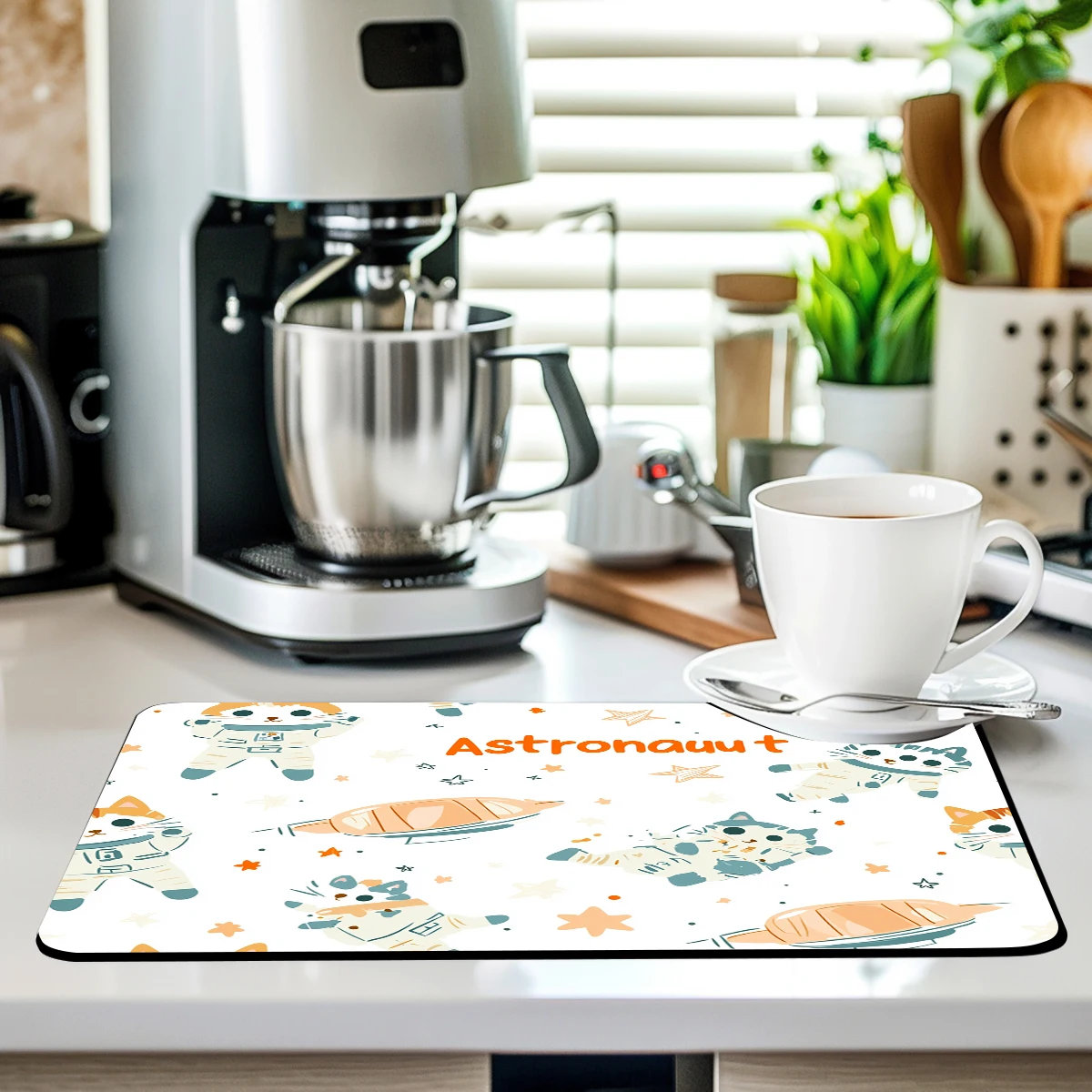 Kitchen Drying Mat Cat Astronaut Dry Coffee Mat Absorbent Dish Placemat   Table Cup Drying Mats Table Decoration Accessories