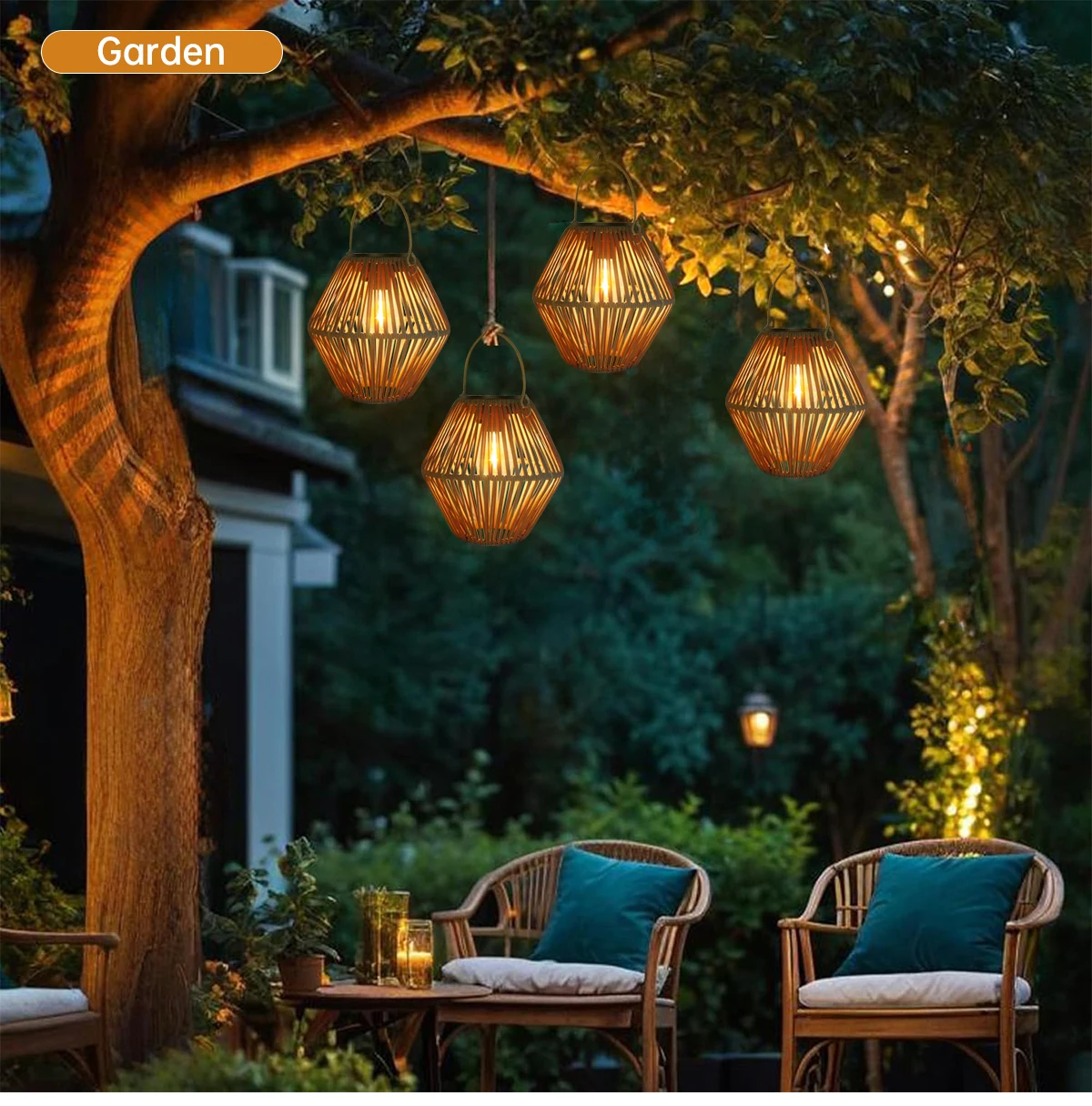 Solarlaterne für den Außenbereich, Solarlaternen, wasserdicht, zum Aufhängen im Freien, gewebte Laterne, Boho-Lampe, Lichter, Dekoration für Garten, Hof – Detail 8