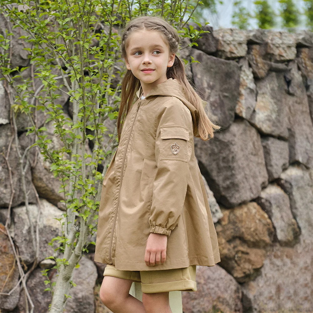 Dave Bella Girls Coats Autumn Winter Cotton Padded Children Casual Hooded Jacket Khaki Outerwear Outdoor Kids Clothing DK3252626