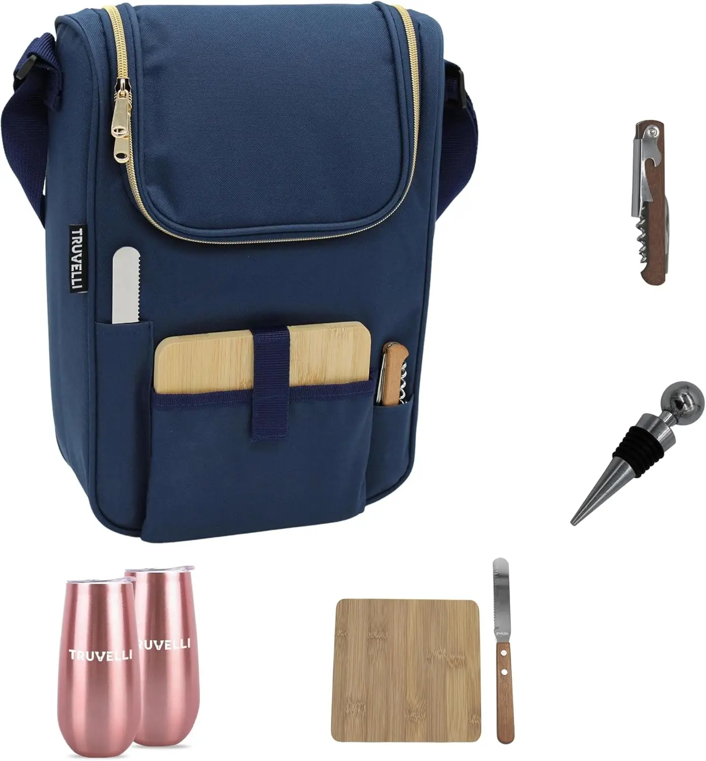 

Insulated 2-Bottle Wine Carrier Tote with Cheese Cooler, Premium Picnic Bag for Outdoor Gatherings and Gifts