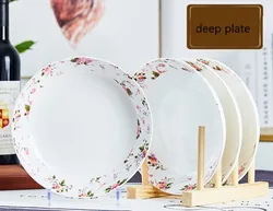 4pcs set, 8 inch, bone china serving dishes sets, pink rose, porcelain plates dinnerware, ceramic plates set of dishes, dinner