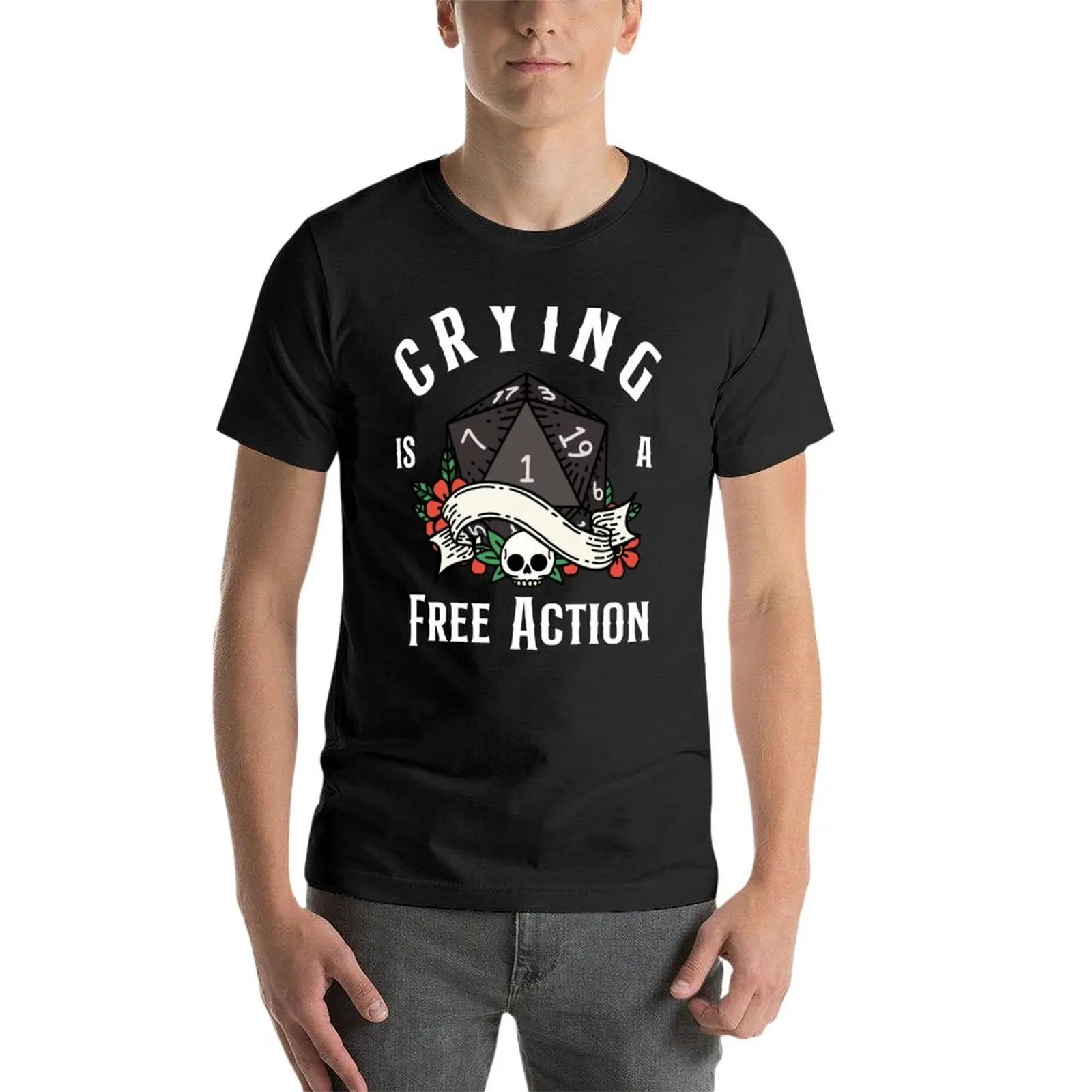 New Funny DND RPG Critical failure: Crying is a free action, Natural one D20 dice. T-Shirt black t shirt funny t shirts for men