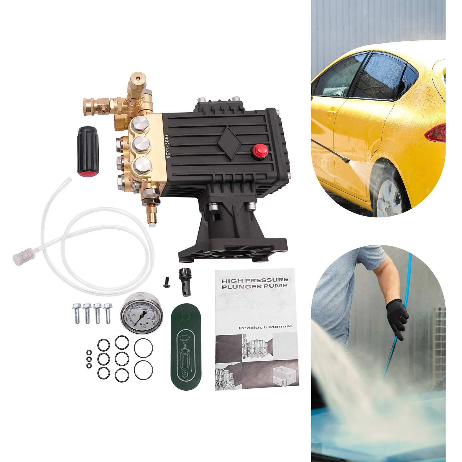 4000PSI 4GPM High Pressure Brass Pump Head Gas Pressure Washer Pump 13HP 3400RPM Direct Drive Rust Proof Aluminum Shell with Pressure Gauge for Car Wall Sidewalk view 7