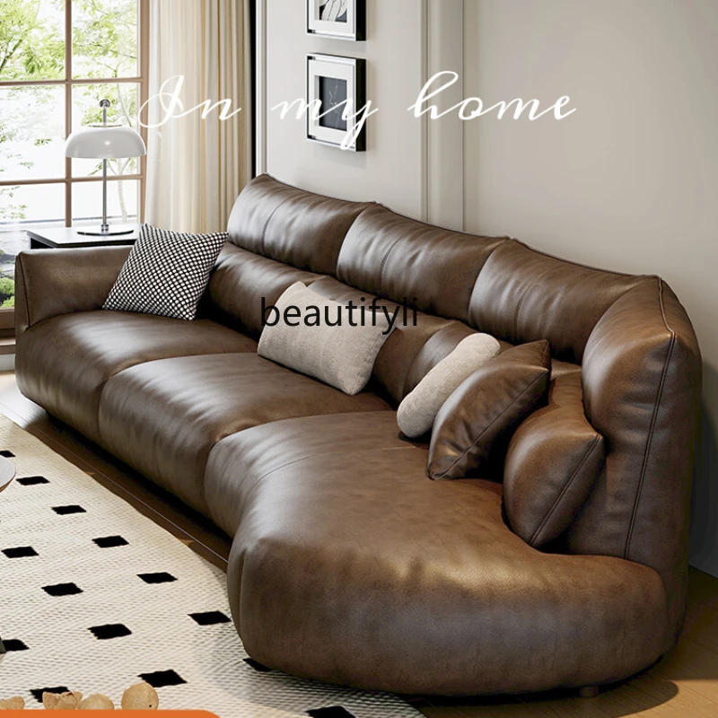 Leather Sofa Modern Simple First Layer Cowhide Household Small Apartment Corner Curved Sofa