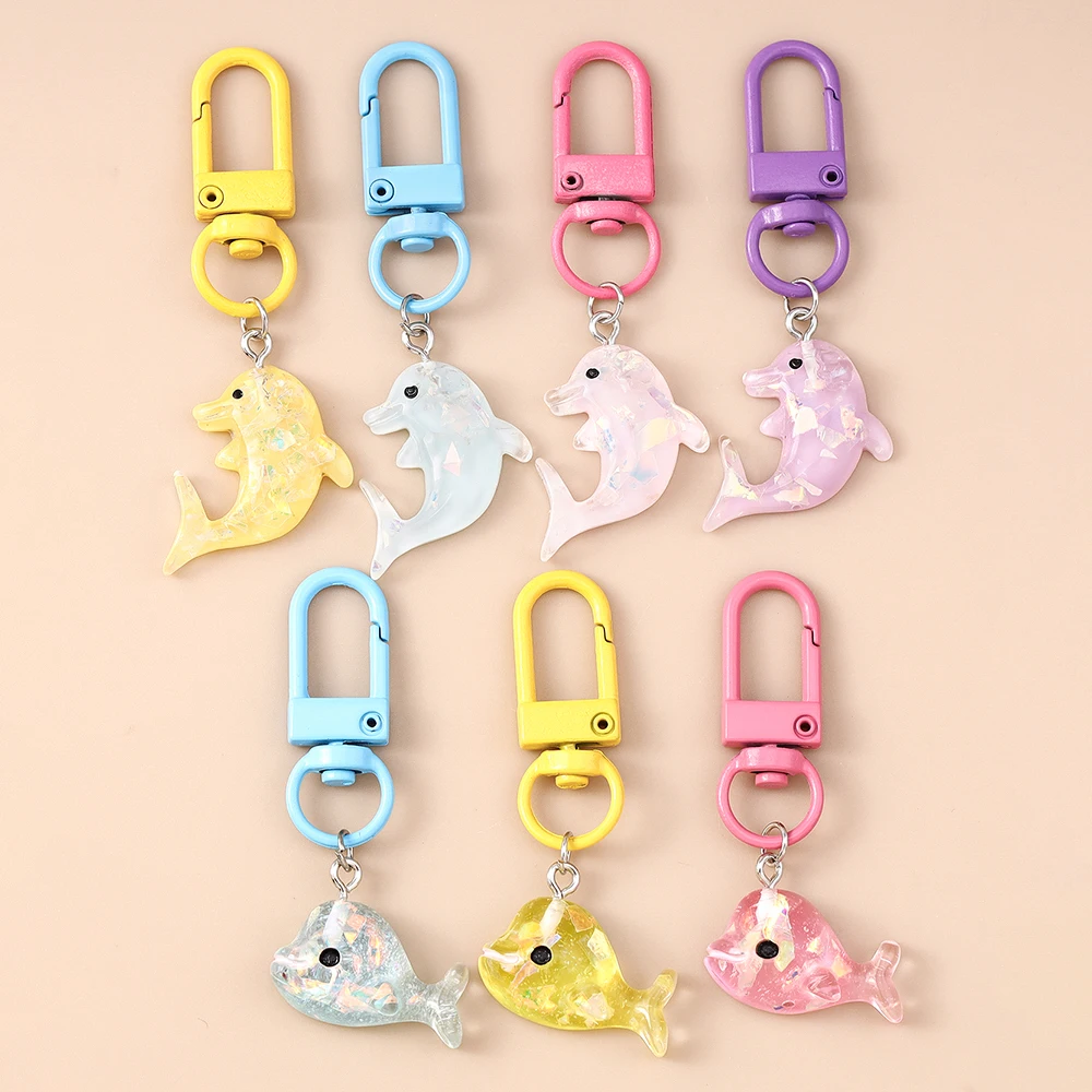 LLavero de ballena y pez de resina colorida, colgantes de llavero de delfín para mujeres y niñas, decoración de bolso, regalos de joyería DIY para niños