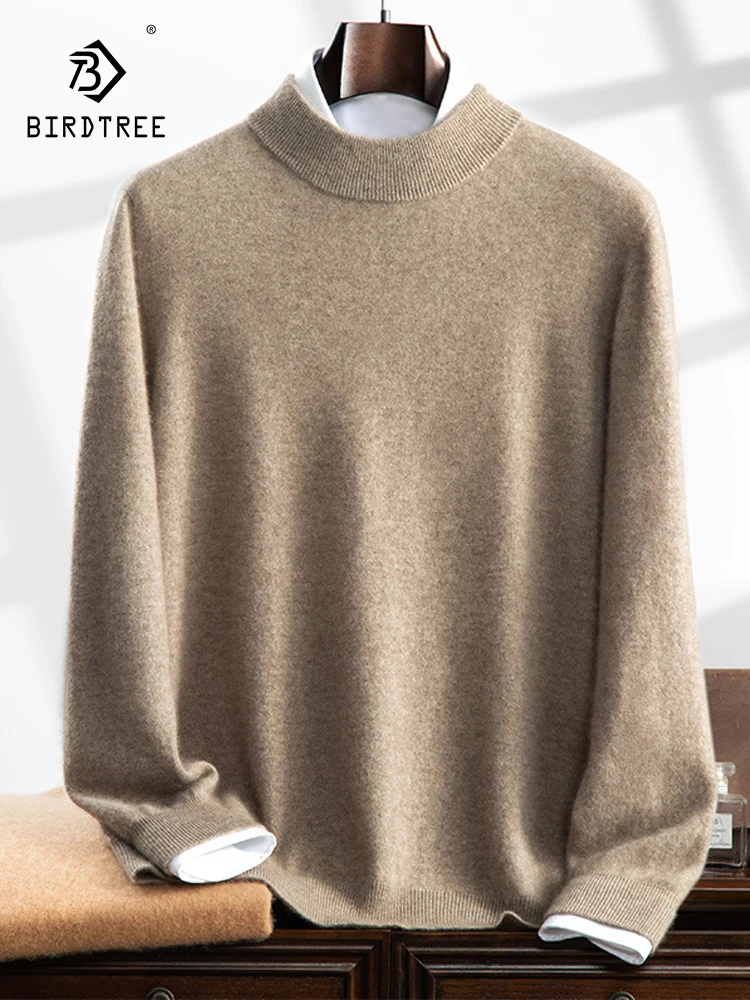 

BirdTree, Cashmere Wool Blended Thick Sweaters, Men Mock Neck Long Sleeve, Soft Business Casual Sweater, Fall Winter T48117QC