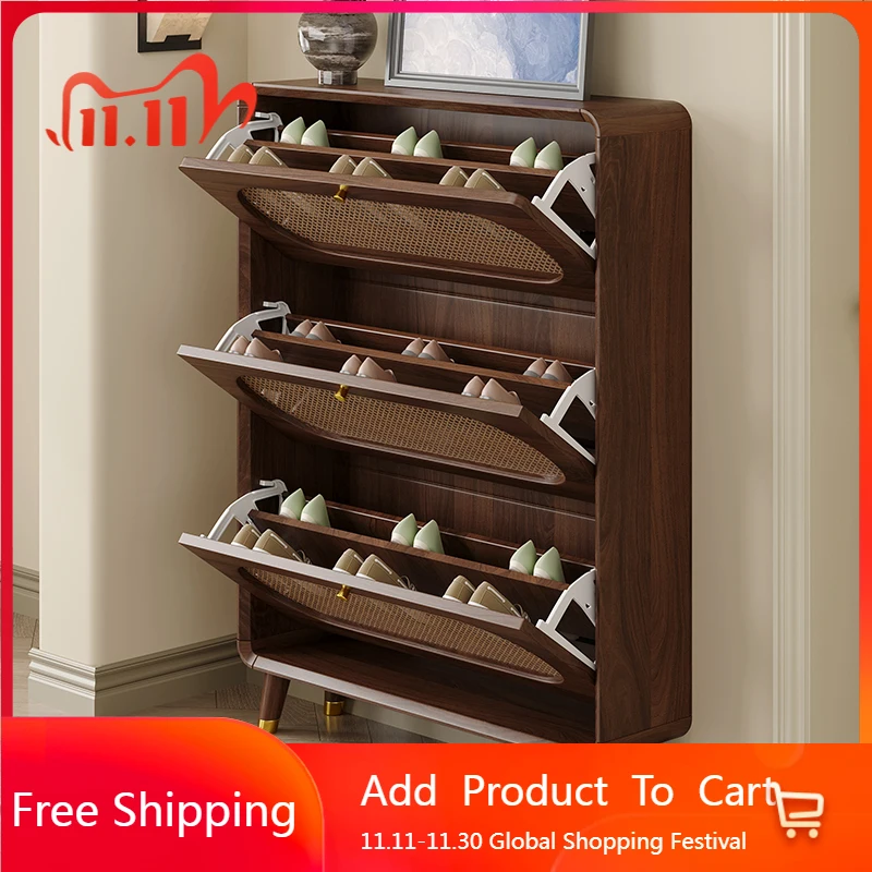 Lemari Sepatu Vertikal Kayu Interior Besar Fashion Profesional Rak Sepatu Antik Kreatif Sapateira Lounge Suite Furniture