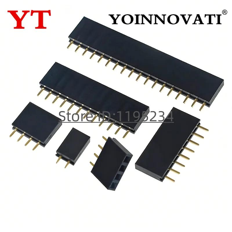 100pcs Single Row Pin Female Header Socket Pitch 2.54mm 1*2p 3p 4p 5p 6p 7p 8p 9p 10p 12p 14p 16p 20p 40p Pin Connector