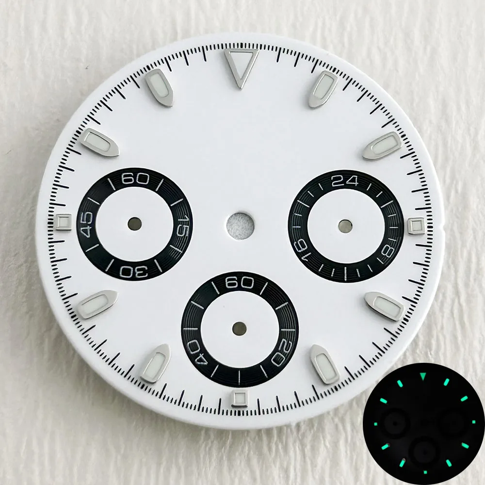VK63 dial custom logo panda dial 29mm green luminous dial, suitable for VK63 quartz movement watch accessories