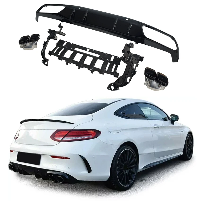 

2015 To 2021 For Mercedes Benz C Class W205 C205 2 Door Coupe Look C63 Style Rear Bumper Diffuser Spoiler Body Kit Gloss Black