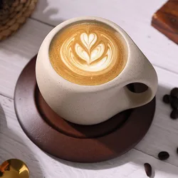 Ceramic coffee cup and saucer set retro latte American coffee cup wooden coasters tea cups spoon flower cups.