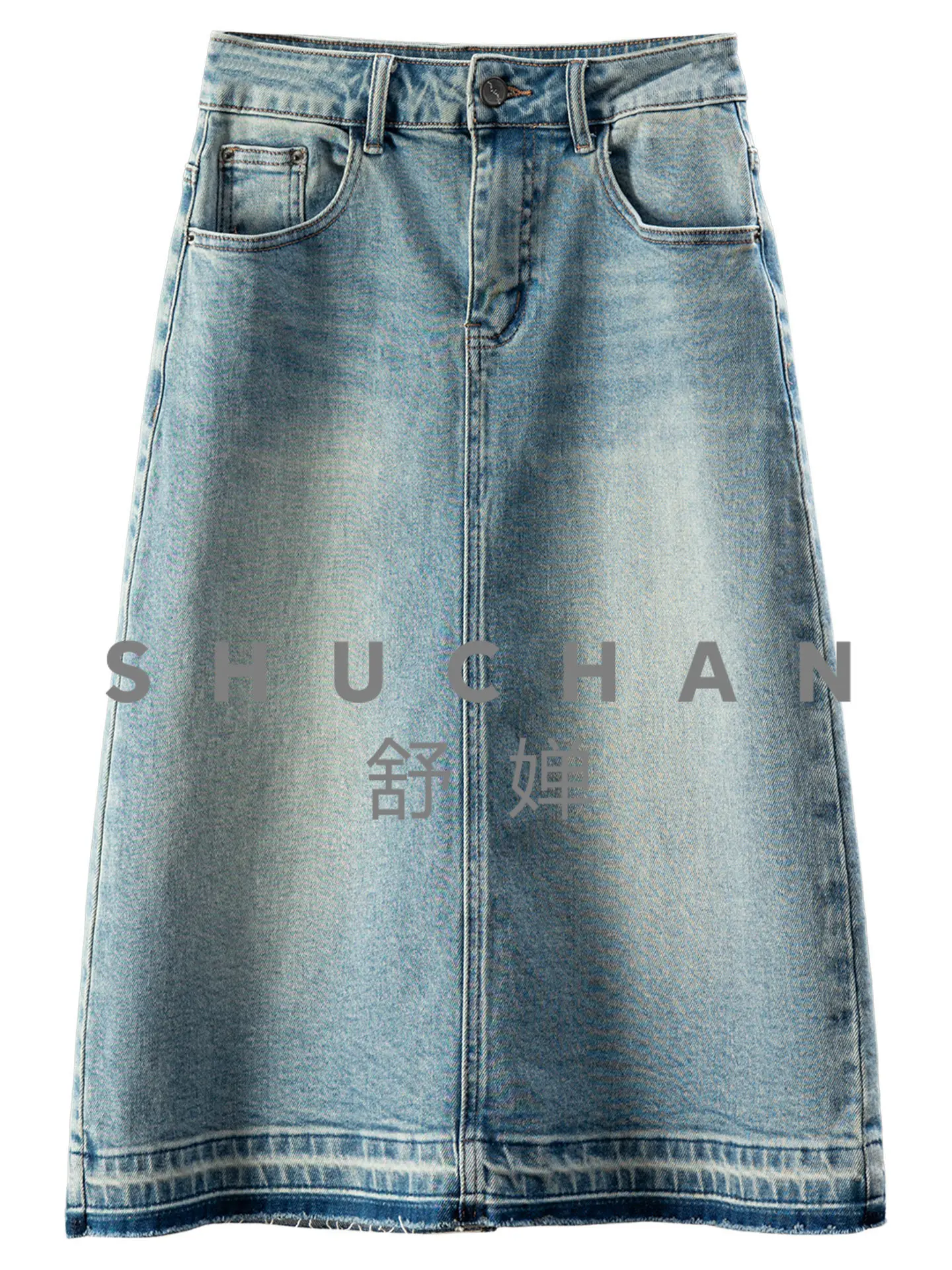 

denim skirt Home Wardrobe Evergreen, Skinny High Waist Micro Hip Wrap Back Split Denim Medium Length Skirt Women's 06X1
