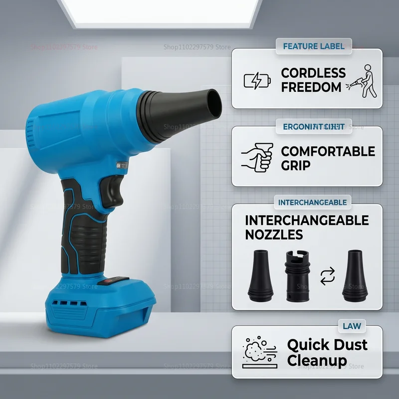 

18V Brushless Cordless Air Blower High Volume Compressed Air Duster with Dust Collector for Electronics Car and Power Tool