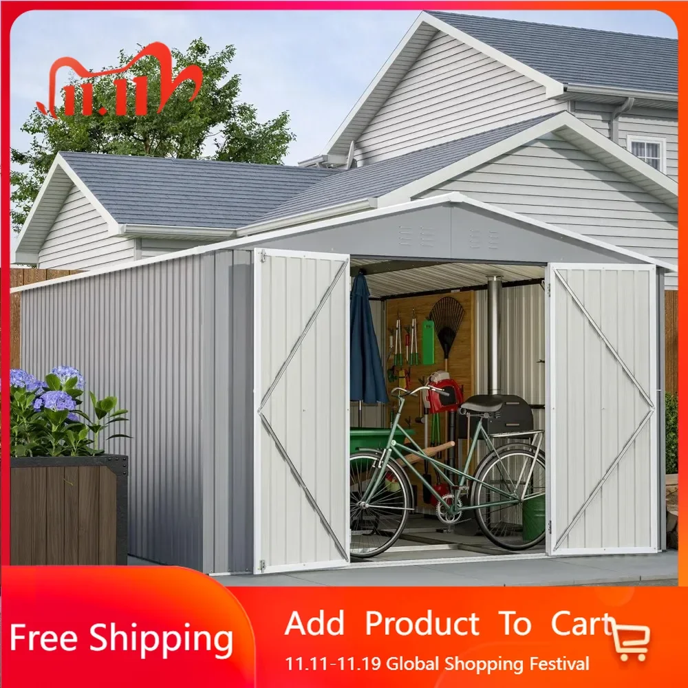 

10' X 12' Outdoor Storage Shed with 4 Vents, Metal Galvanized Steel Garden Sheds, Large Utility Tool Storage Shed