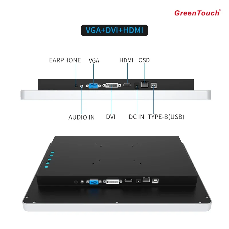 

15 Inch Multi Points Front Waterproof Industrial Closed Frame LCD Display Monitor 1024 X600 Silver