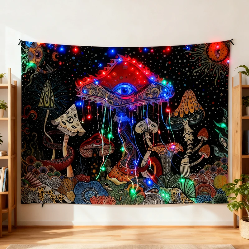 Popular Mushroom Printed Wall Hanging Tapestry Bohemian Aesthetic Home Decor for Bedroom/Living Room/Dorm Background Soft Fabric
