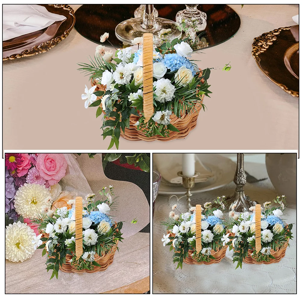 Mini Basket Miniature Flower Baskets Ornament Storage Decors Rattan With Handle Woven For Favors Picnic Gift