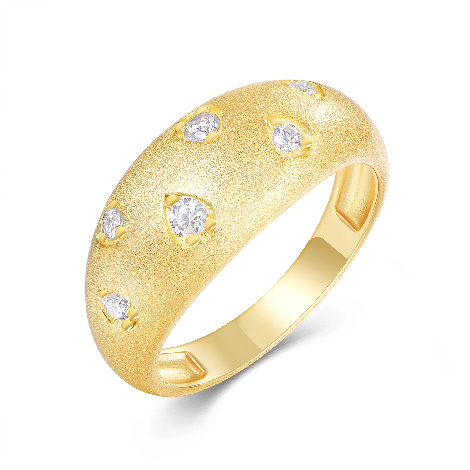 

Кольцо из стерлингового серебра 925 пробы с позолотой 18 карат, матовое, куполообразное, с муассанитом, элегантное ювелирное украшение для женщин, подарочная коллекция, 1 шт.