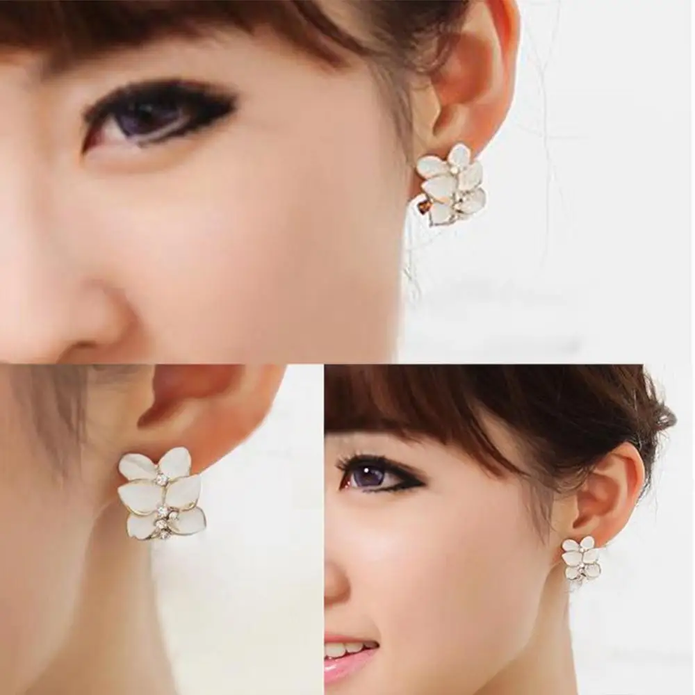 Dropshipping!!Cute Gardenia Flower Rhinestone Inlaid Ear Studs Women Earrings Jewelry Gift