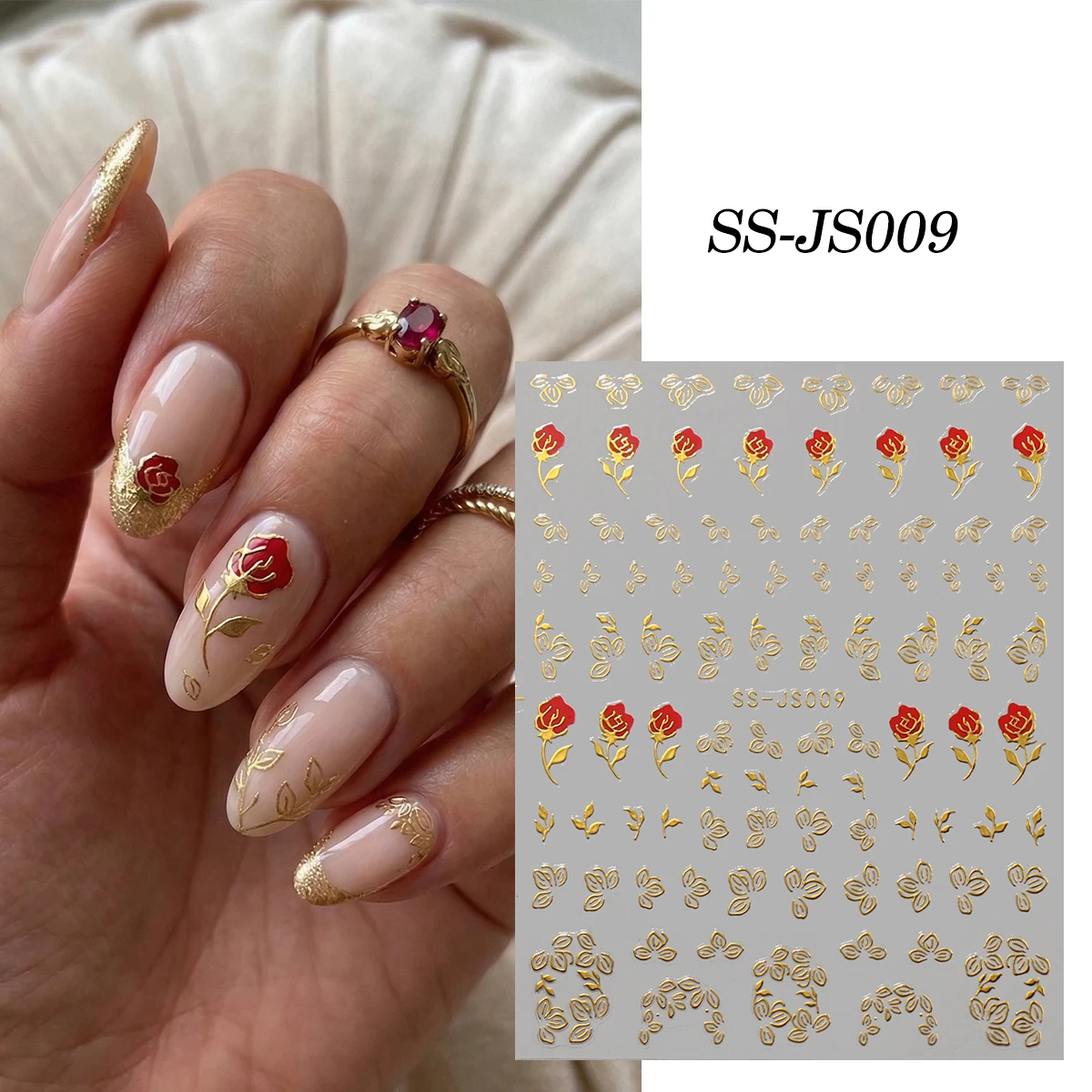 6 Goldrand-Blumen-Nagelaufkleb – Nail Art Rose Gold Bewertung und Preis