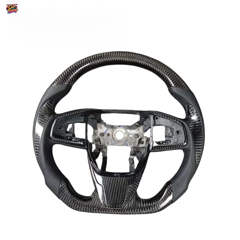 Customized for Civic Tenth Generation Racing Leather & Carbon Fiber Steering Wheel with F1 Shape and 3 Spokes
