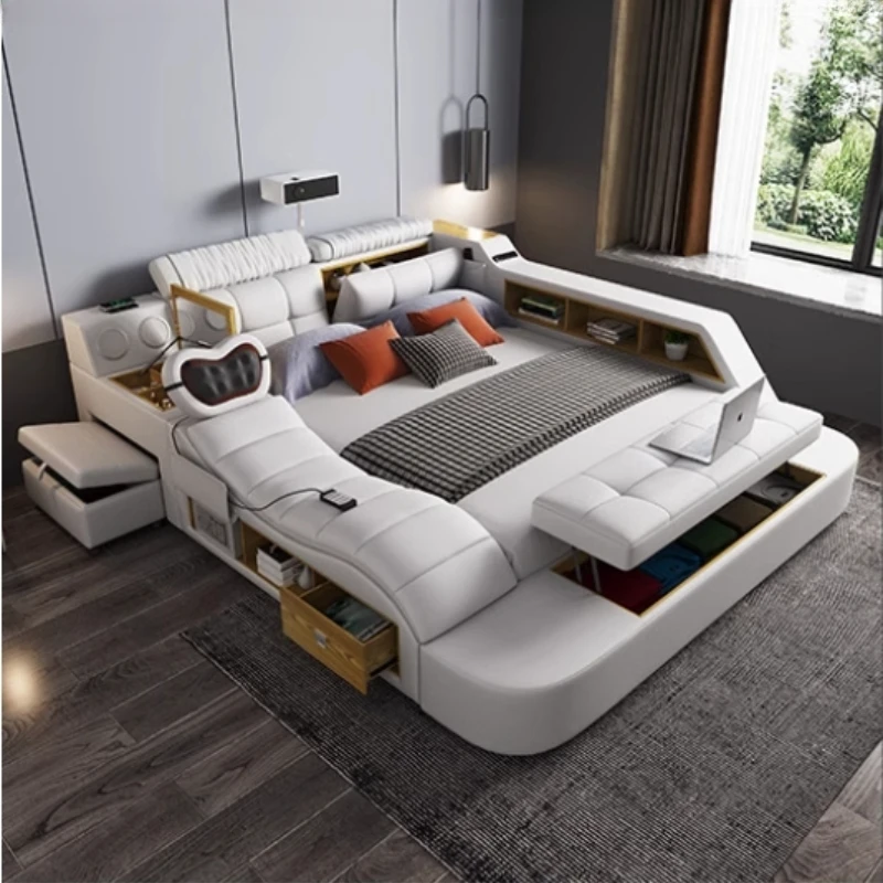 

Massage Chair Double Bed With Drawers Luxury King Size Modern Multifunctional Bed Pretty Modern Letto Matrimoniale Furniture