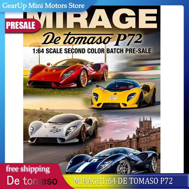 

Mirage De Tomaso 1:64 Scale P72 Supercar Alloy Diecast Car Model Toy Green Orange Stripes Collectible For Collection Display