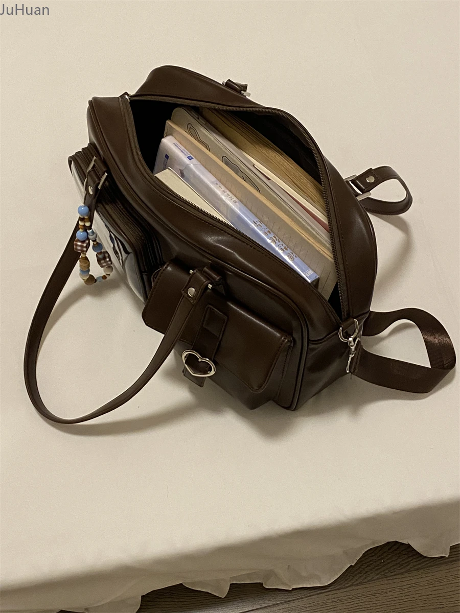 حقائب نسائية يابانية موحدة JK حقيبة كتف للركاب باللون البني القديم حقائب أطفال للمعرض الهزلي الياباني ثنائي الأبعاد حقيبة LTA